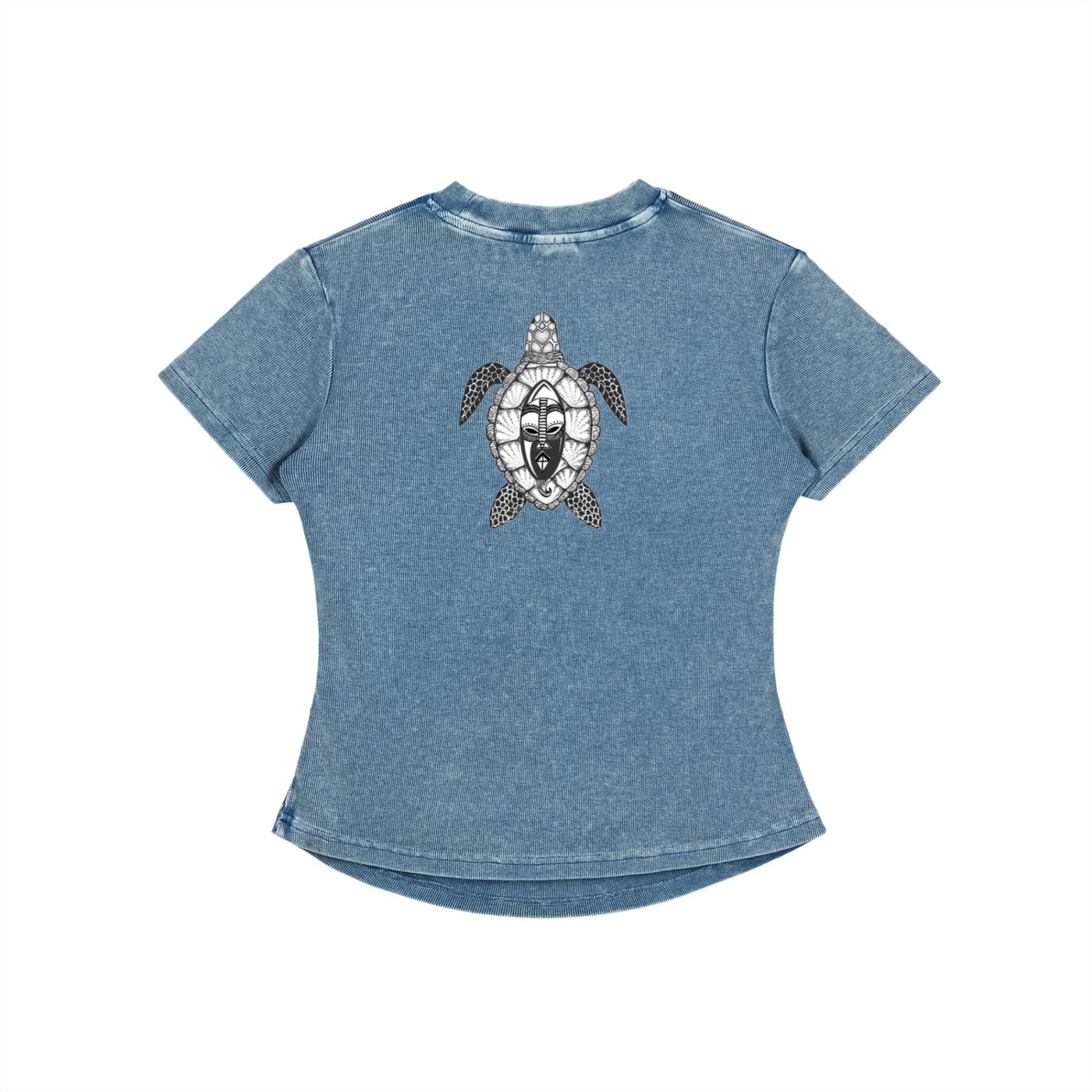 Zulu Turtle Vintaged-Wash Bodycon Cotton T-Shirt