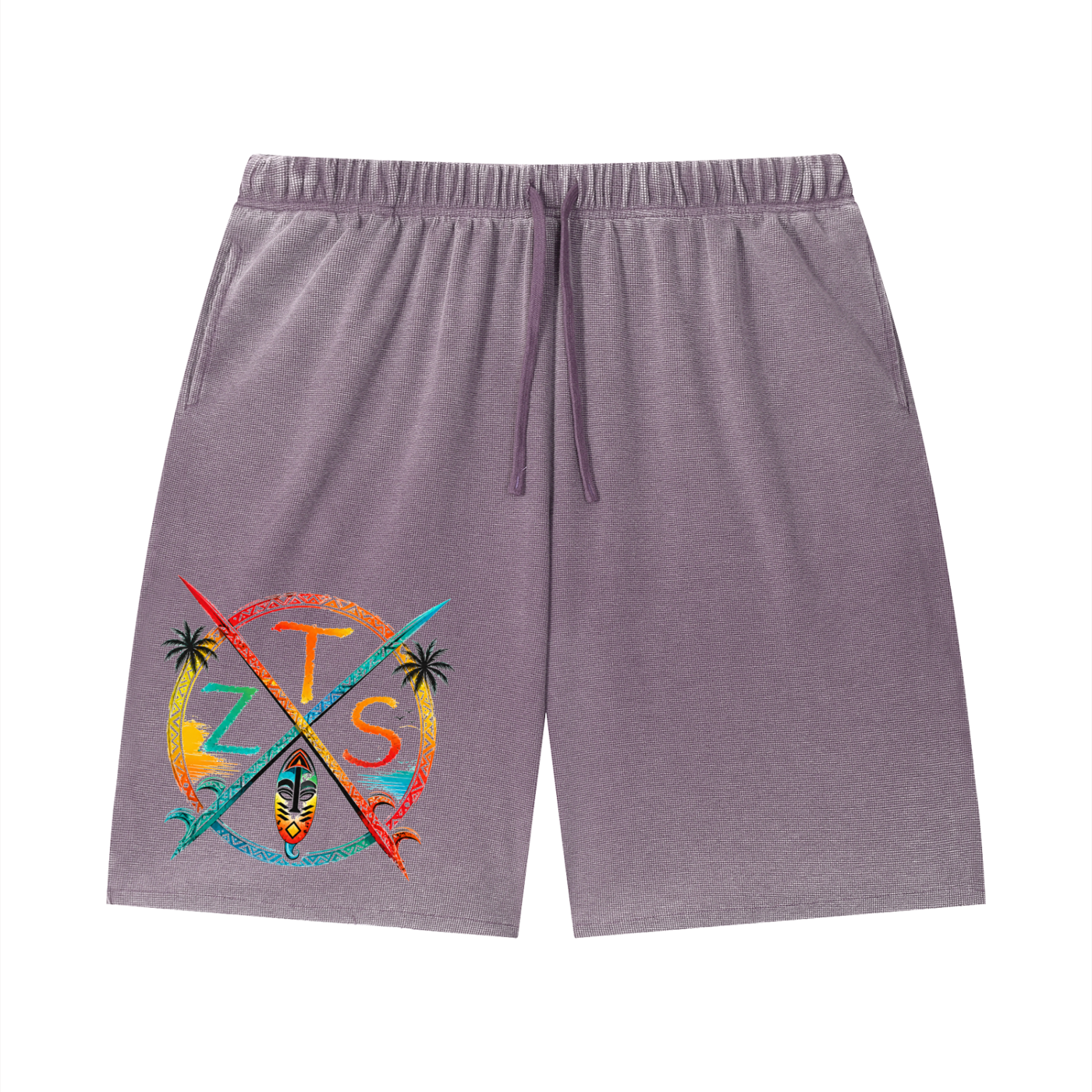 Zulu Tribal Vintage Wash Sunfade Waffle Raw Hem Shorts