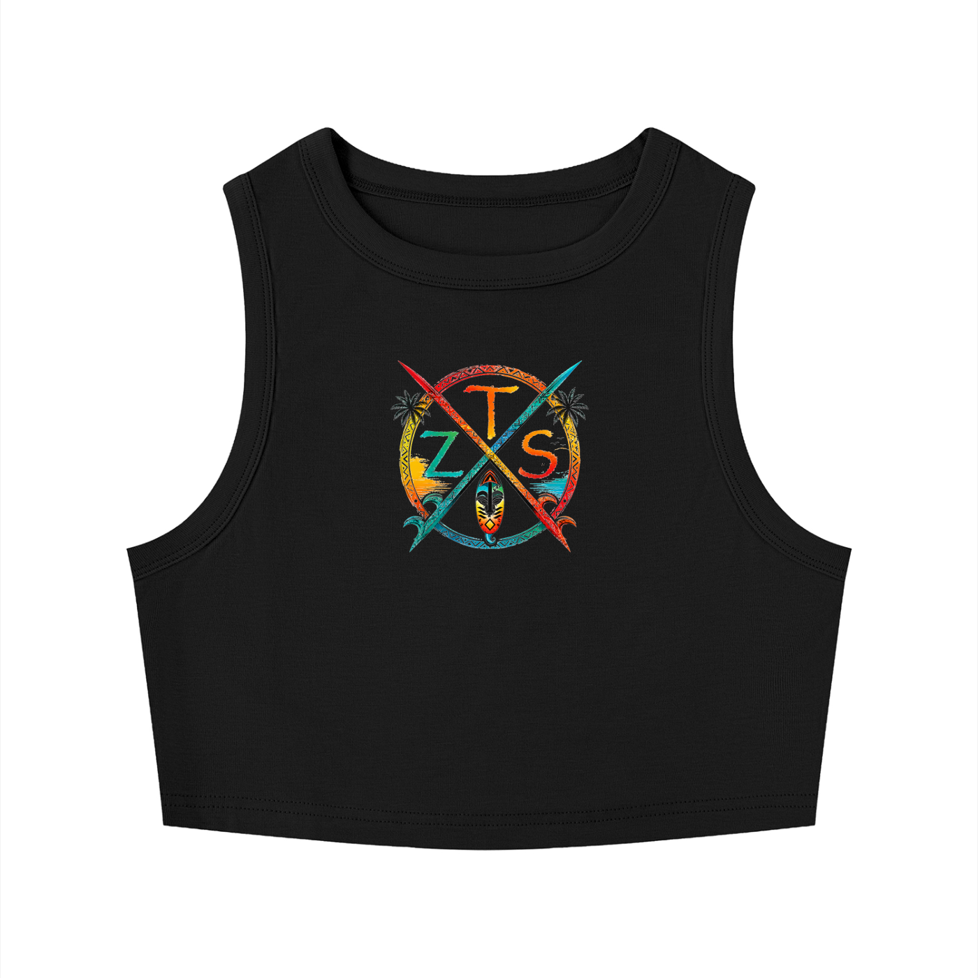 Zulu Tribal Women's Tight Crewneck Crop Tank Top