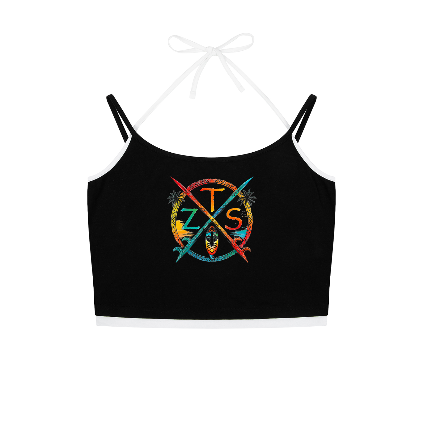 Zuku Tribal Contrast Binding Halter Tank Top